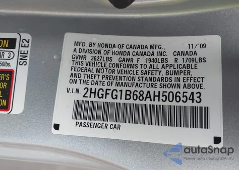 2010 Honda Civic Lx from USA, damaged, VIN 2HGFG1B68AH506543